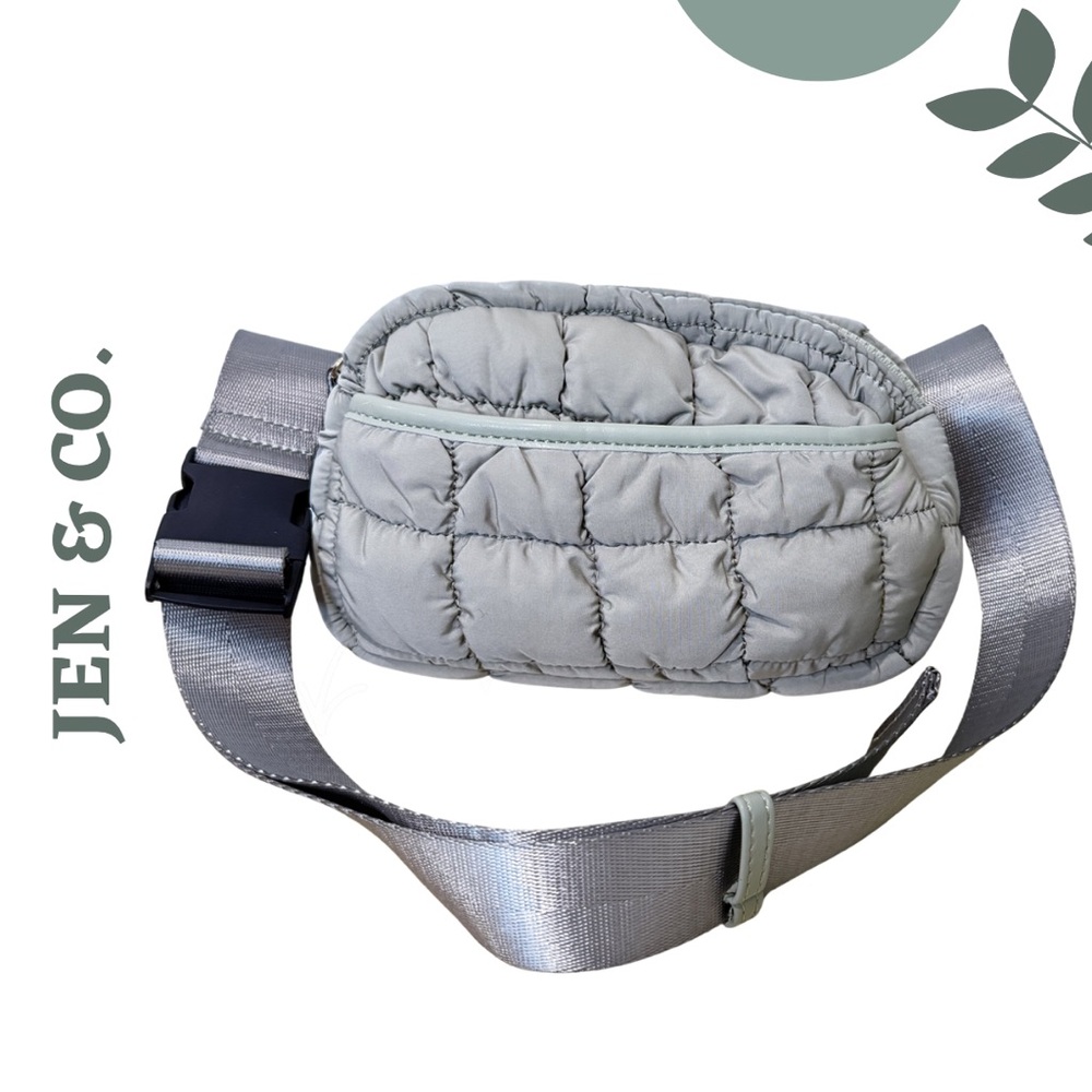 Jen & Co Quilted Belt Bag Vegan Grey Green NWT